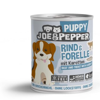 Joe & Pepper Dog Puppy Rind & Forelle mit Karotten 800g